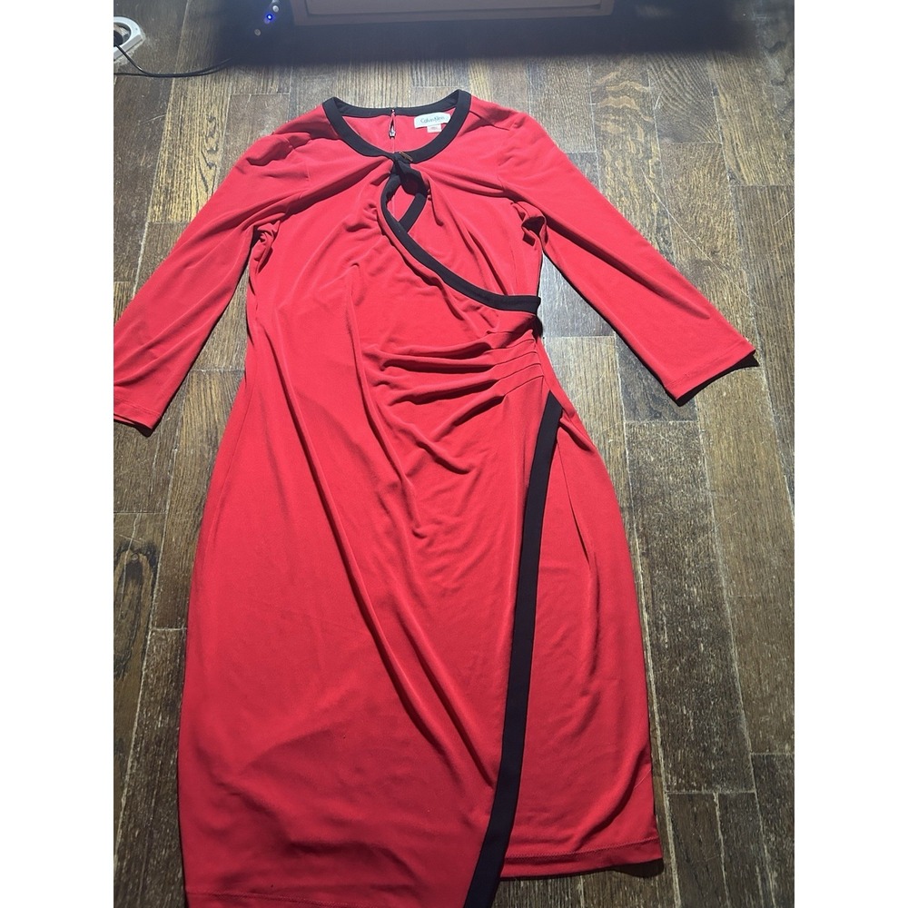 Calvin Klein Red and Black Dress. Size 6. Holiday Perfect.